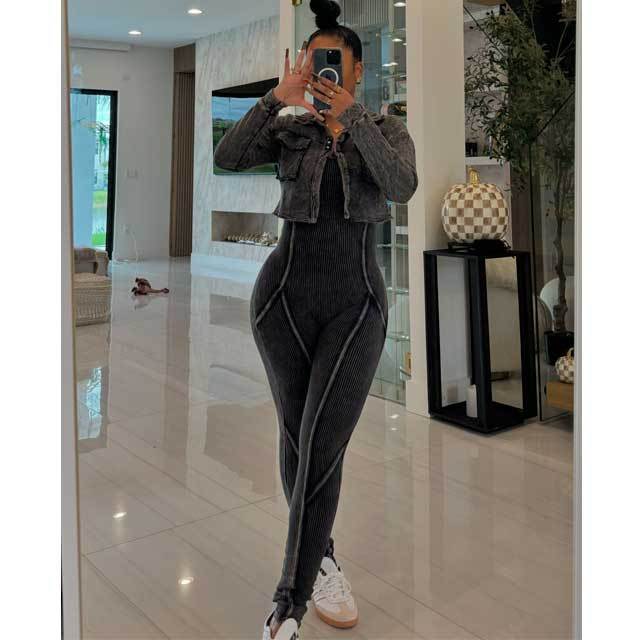Washed Distressed Jumpsuit Set