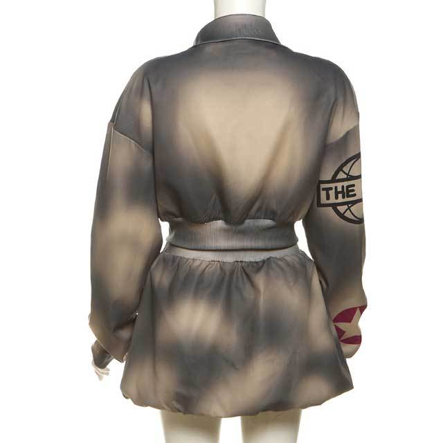 Printed Jacket Top Bubble Skirt Set
