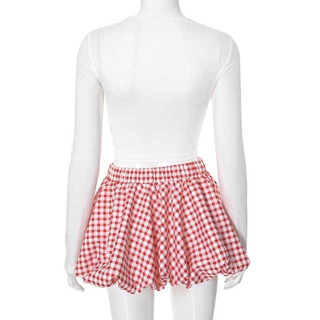 Plaid Bow Decorated Top Bud Skirt Set