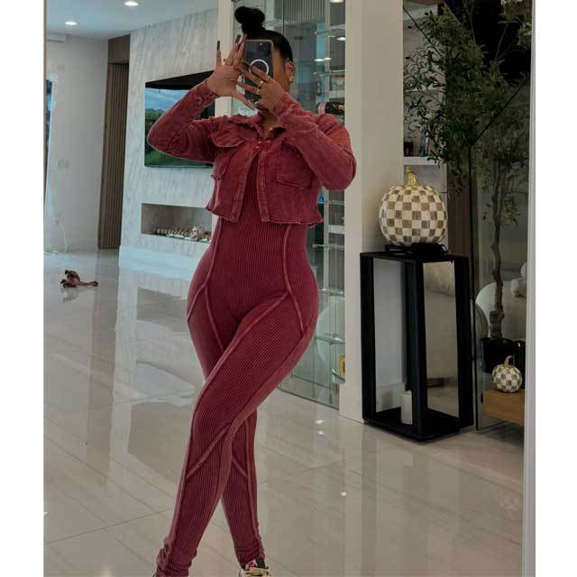 Washed Distressed Jumpsuit Set