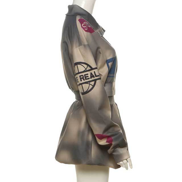 Printed Jacket Top Bubble Skirt Set