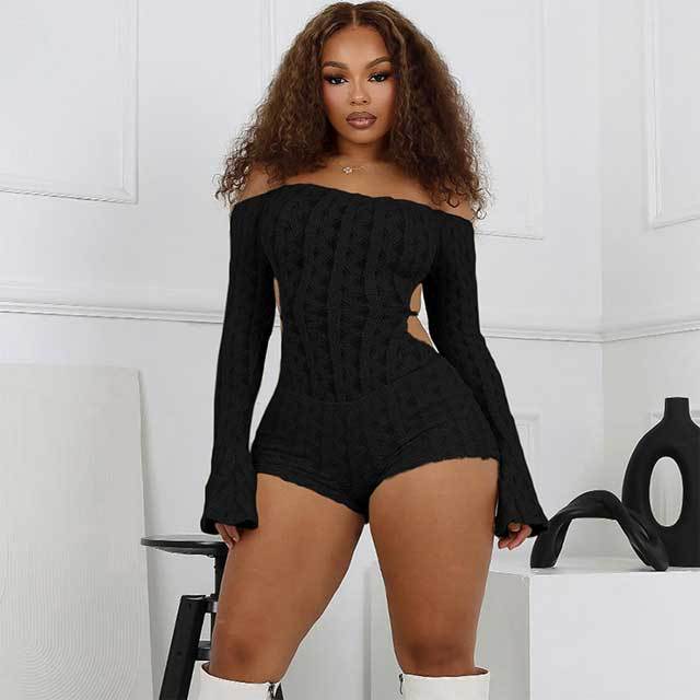 Knit Bell Sleeve Backless Romper