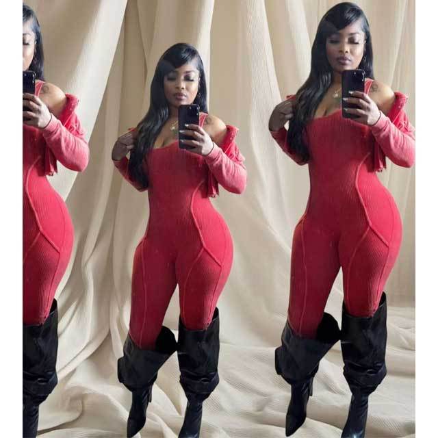 Washed Distressed Jumpsuit Set