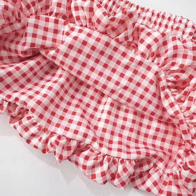 Plaid Bow Decorated Top Bud Skirt Set