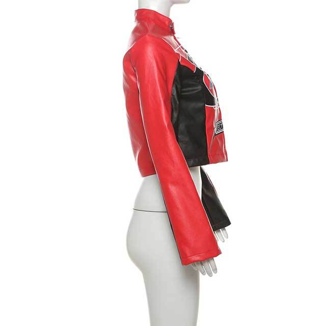 Embroidery Color Block Leather Punk Jacket
