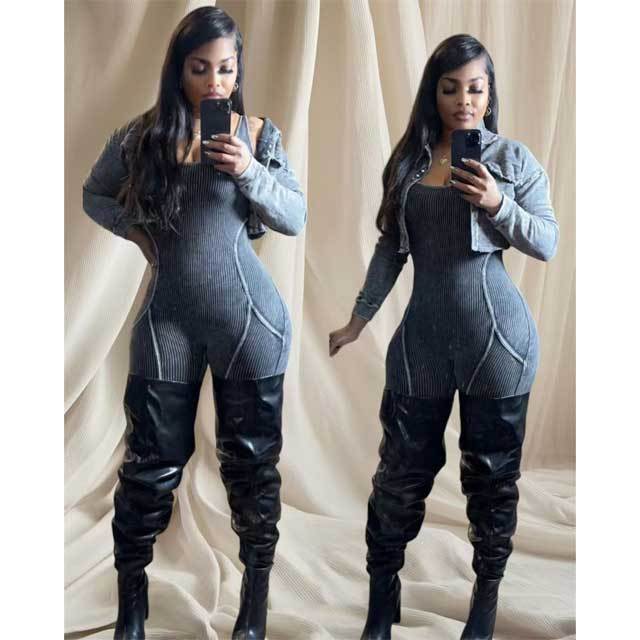 Washed Distressed Jumpsuit Set