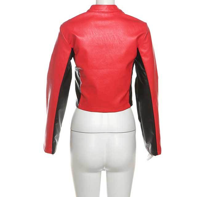 Embroidery Color Block Leather Punk Jacket