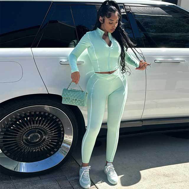 Zipper Top Skinny Jogging Suit