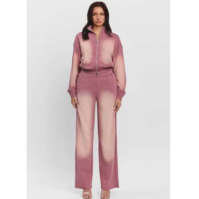Acid Wash Jacket Top Pants Set