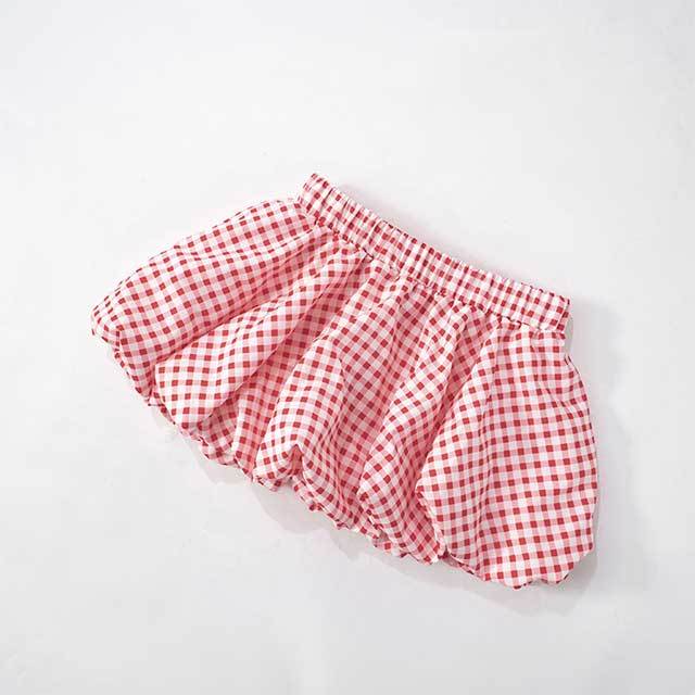 Plaid Bow Decorated Top Bud Skirt Set