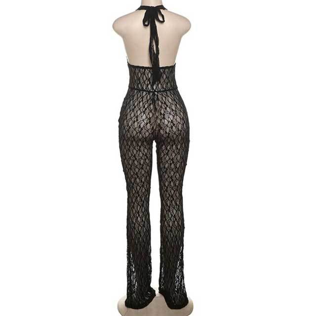 See Through Lace Halter Jumpsuit