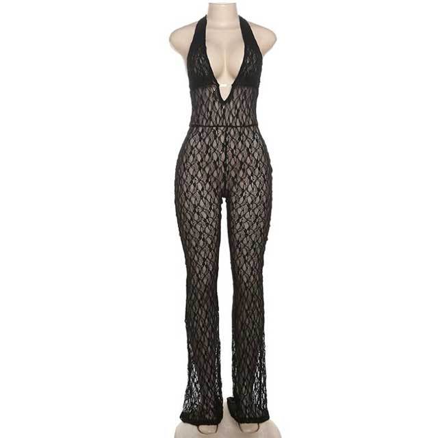 See Through Lace Halter Jumpsuit