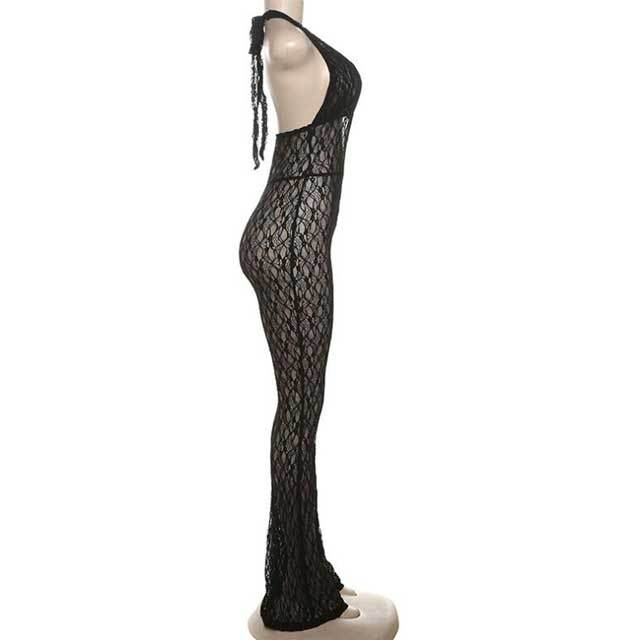 See Through Lace Halter Jumpsuit