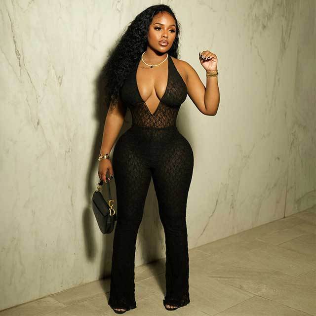 See Through Lace Halter Jumpsuit