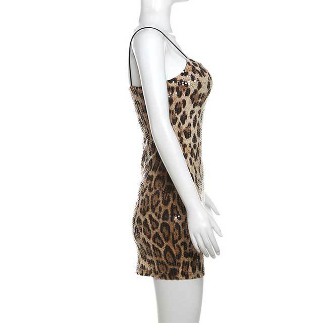 Sequined Leopard Print Suspender Dress