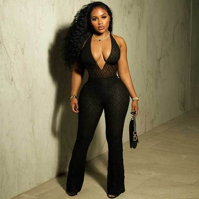 See Through Lace Halter Jumpsuit