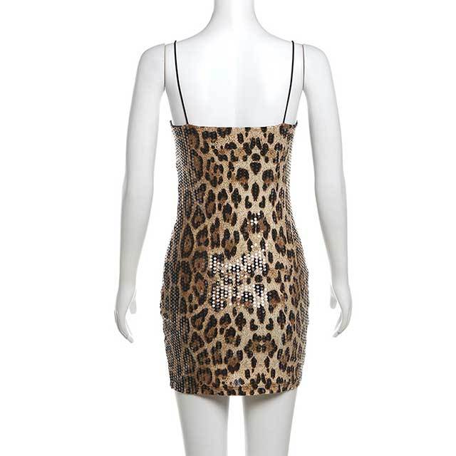 Sequined Leopard Print Suspender Dress