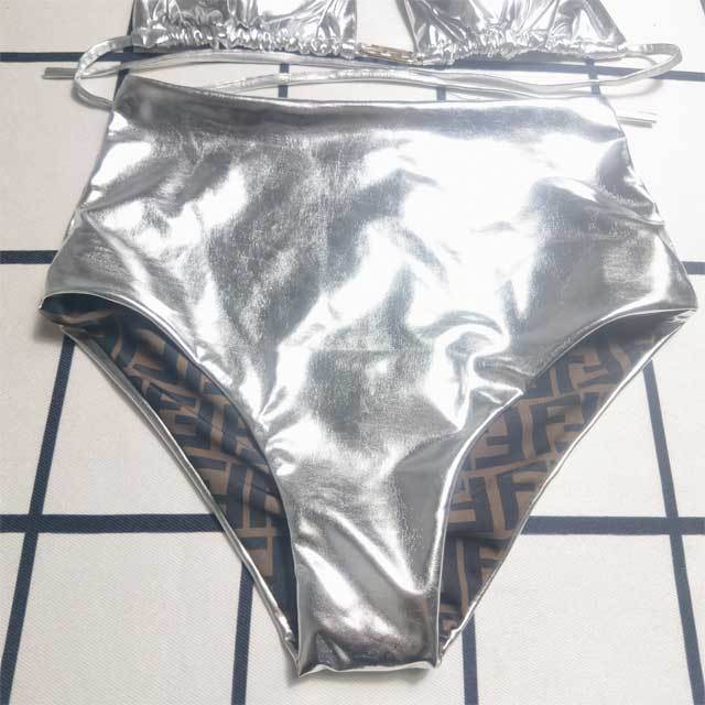 Metallic High Waist Bathing Suit