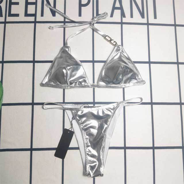 Metal Logo Sexy Strappy Bikini Set