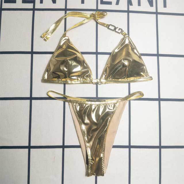 Metal Logo Sexy Strappy Bikini Set