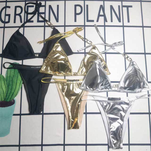 Metal Logo Sexy Strappy Bikini Set