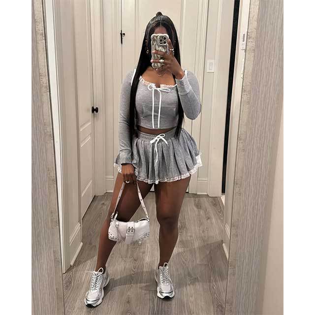 Lace Hooded Top Mini Short Set