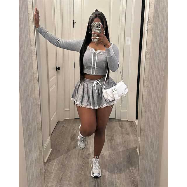 Lace Hooded Top Mini Short Set