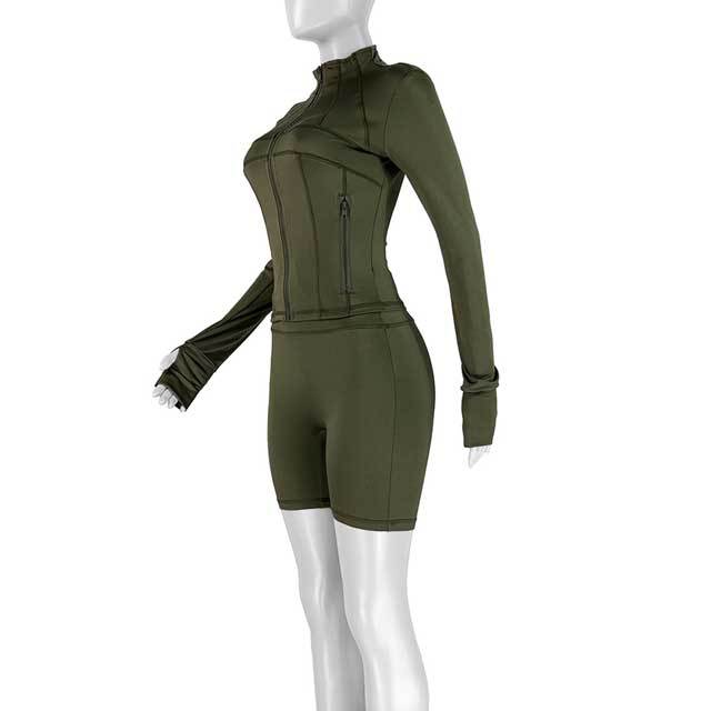 Basic Zipper Fitted Short Tracksuit Set