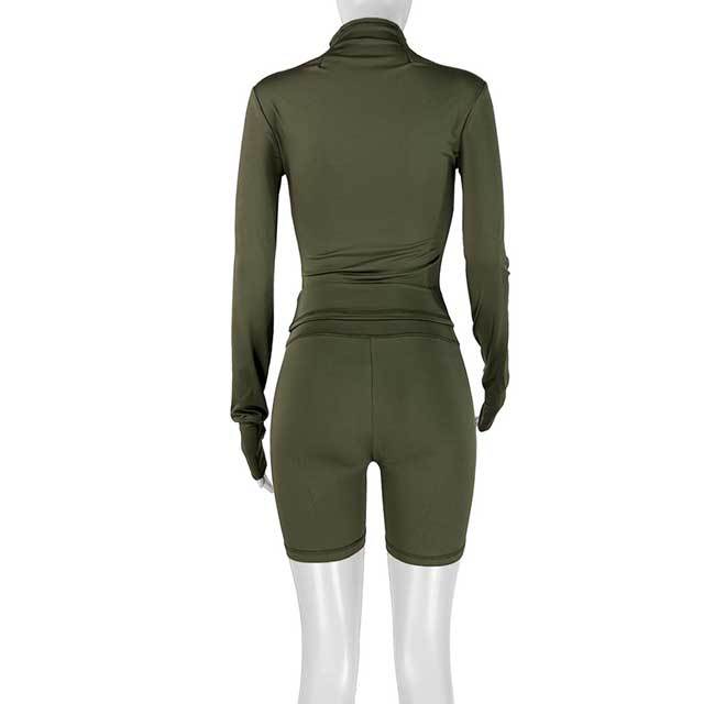 Basic Zipper Fitted Short Tracksuit Set