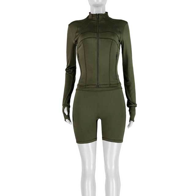 Basic Zipper Fitted Short Tracksuit Set