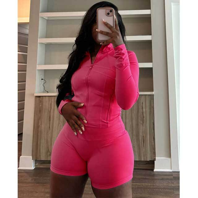 Basic Zipper Fitted Short Tracksuit Set