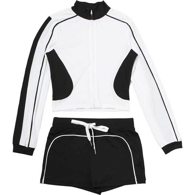 Color Block Jacket Top Fitness Short Set