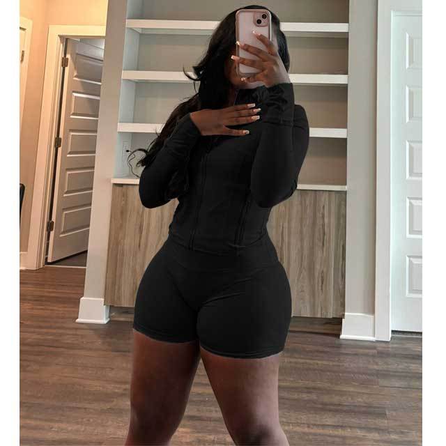 Basic Zipper Fitted Short Tracksuit Set
