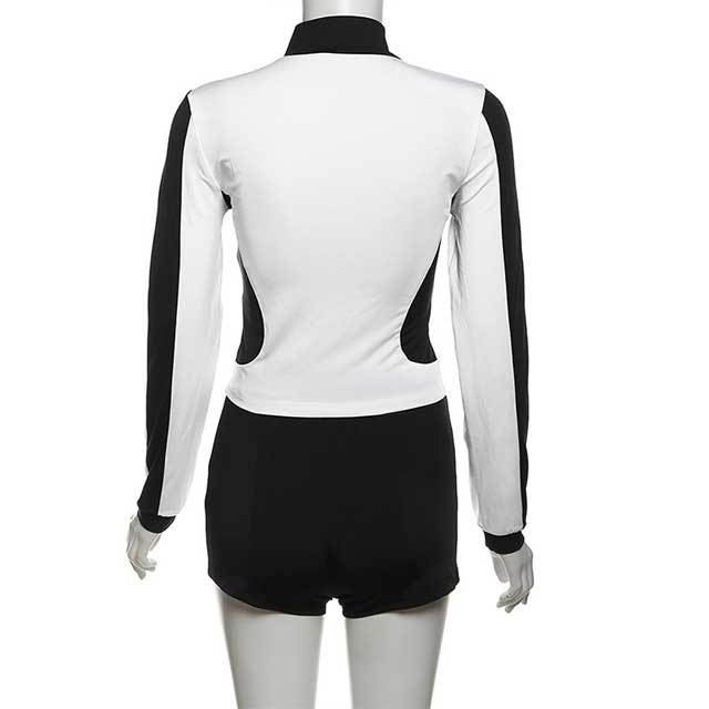 Color Block Jacket Top Fitness Short Set