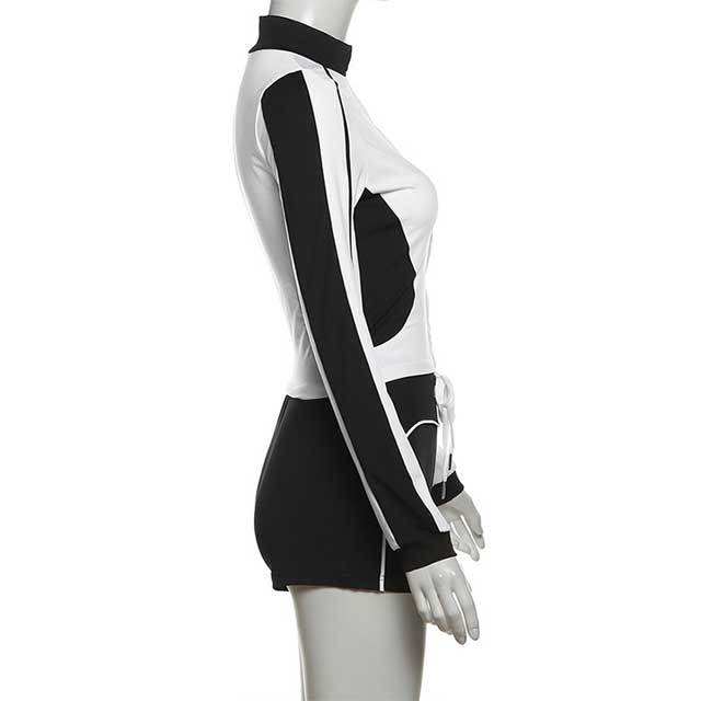 Color Block Jacket Top Fitness Short Set