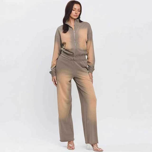 Acid Wash Jacket Top Pants Set