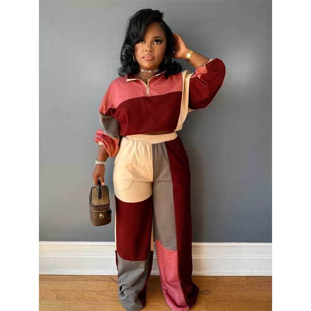 Color Block Casual Fall Jogging Suit