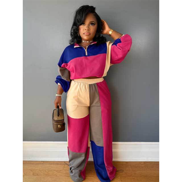 Color Block Casual Fall Jogging Suit