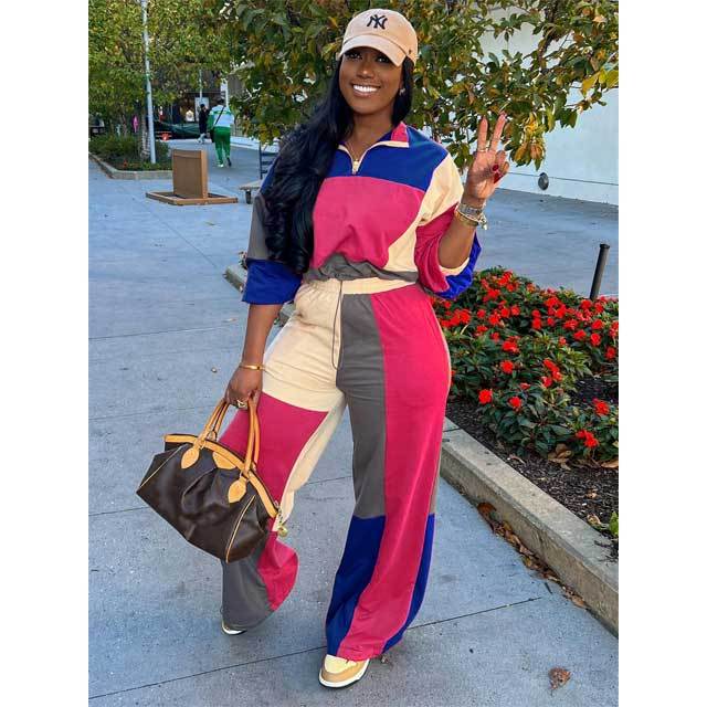 Color Block Casual Fall Jogging Suit