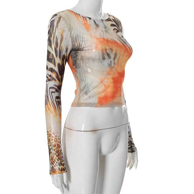 Mesh Printed Long Sleeve Tees