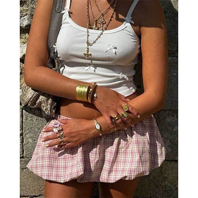 Plaid Printed Mini Bubble Skirt
