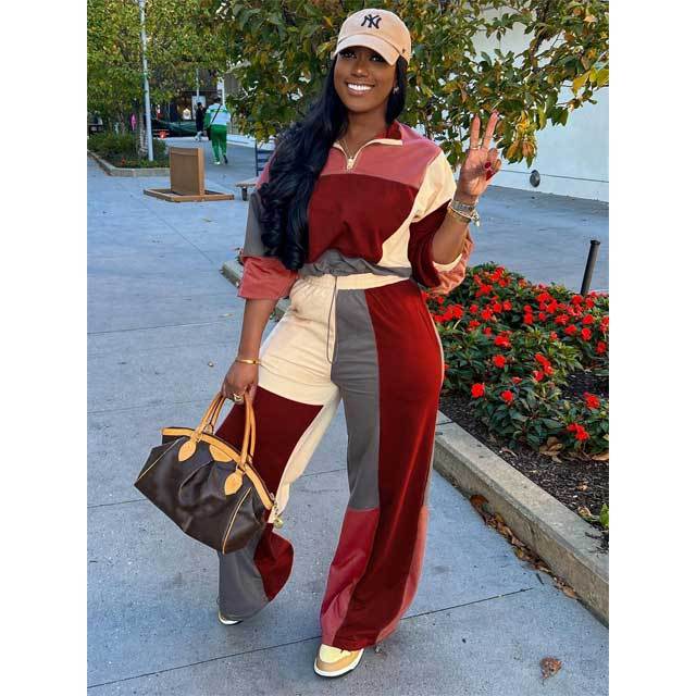 Color Block Casual Fall Jogging Suit