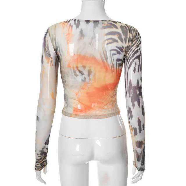 Mesh Printed Long Sleeve Tees