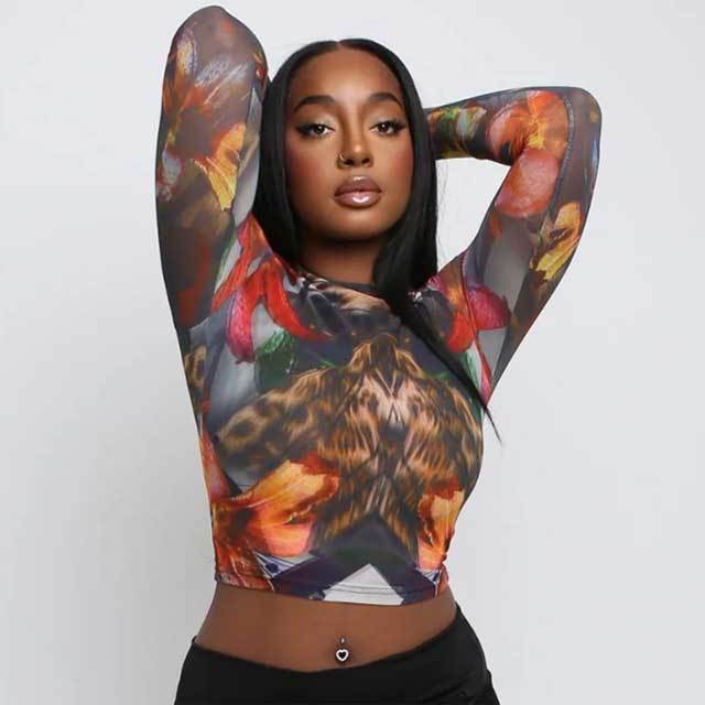 Mesh Printed Long Sleeve Tees