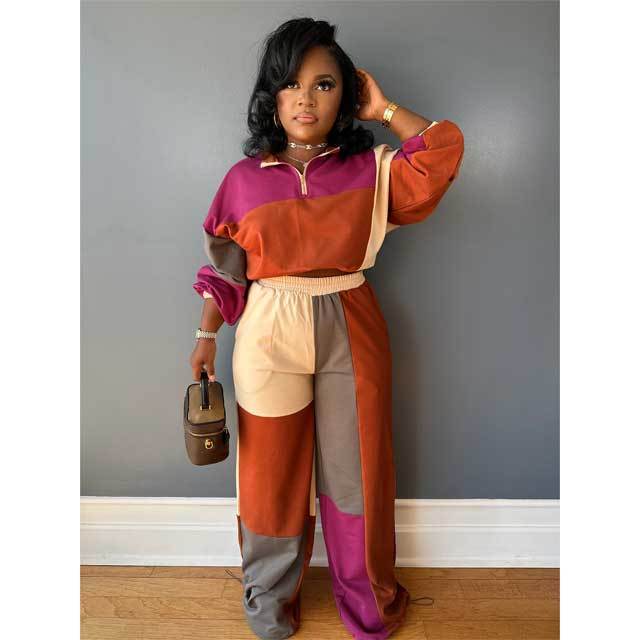 Color Block Casual Fall Jogging Suit