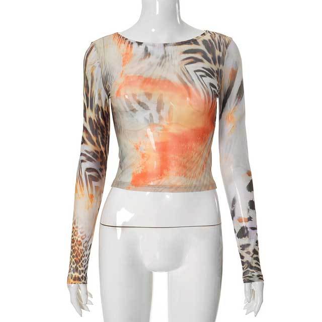Mesh Printed Long Sleeve Tees