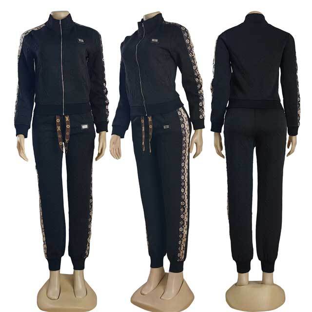 Fashion Embossing Long Sleeve Fall Tracksuit Set