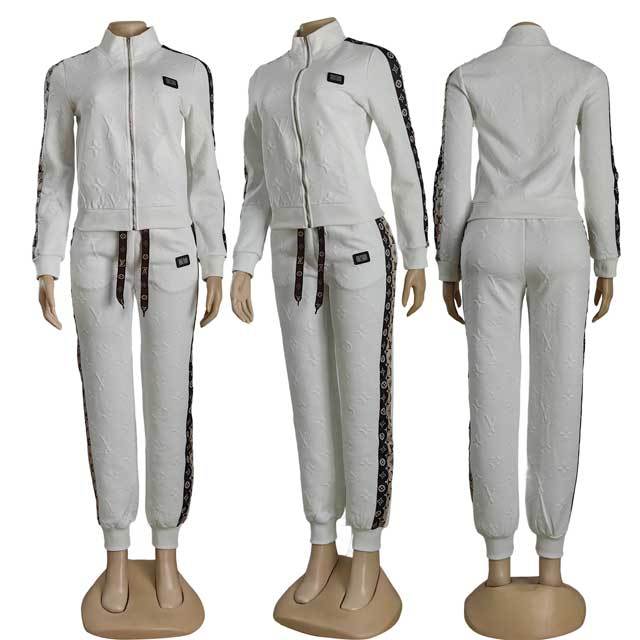 Fashion Embossing Long Sleeve Fall Tracksuit Set