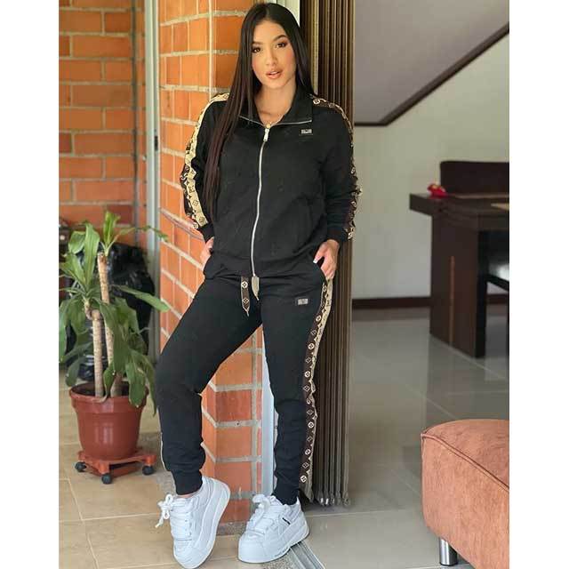 Fashion Embossing Long Sleeve Fall Tracksuit Set