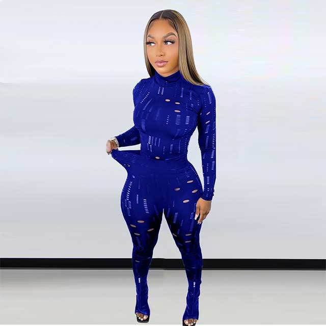 Hollow Out Long Sleeve Pant Set